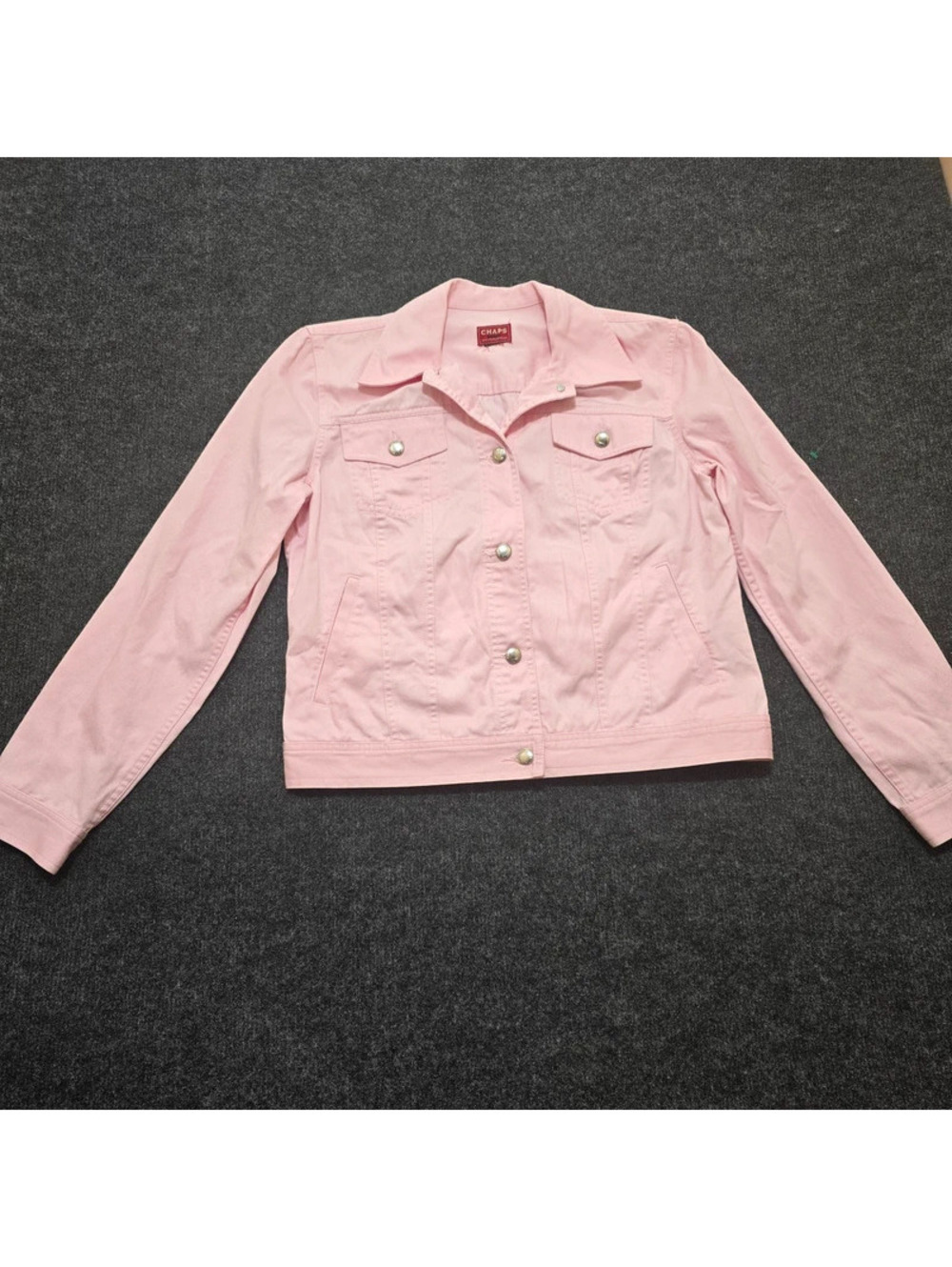 CHAPS Ralph Lauren Pink Denim Shirt Jacket Medium Snap Button Pockets